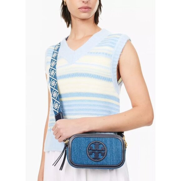 Tory Burch Miller Denim Mini Crossbody Bag Denim Multi OS - Picture 3 of 16